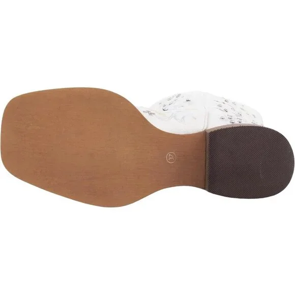 Women's White Mid Calf Western Cow Girl Fashion Rhinestone Square Toe Boots - Picture 2 of 6